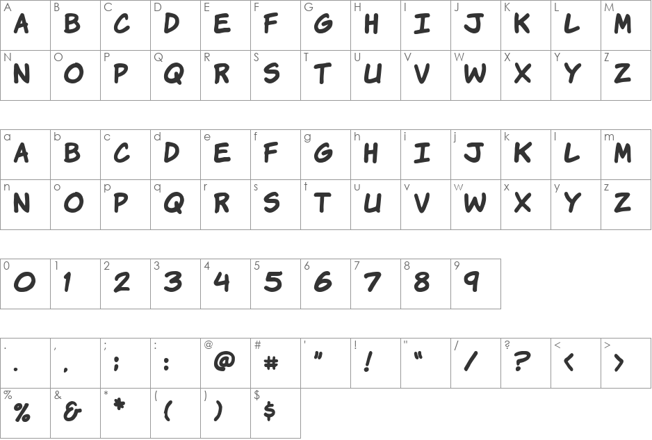 Komika Hand font character map preview