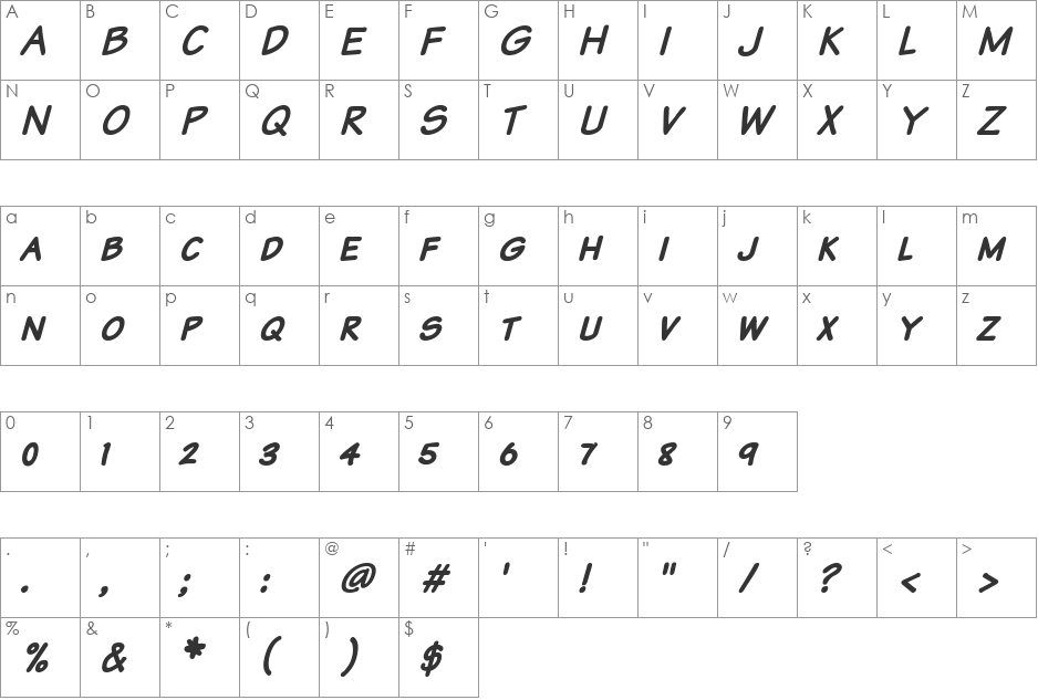 Komika Text font character map preview