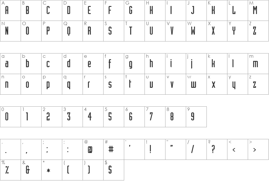 Assiduous font character map preview