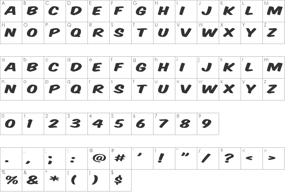 Komika Title - Wide font character map preview