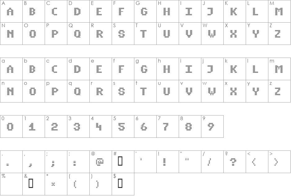 Komodore font character map preview