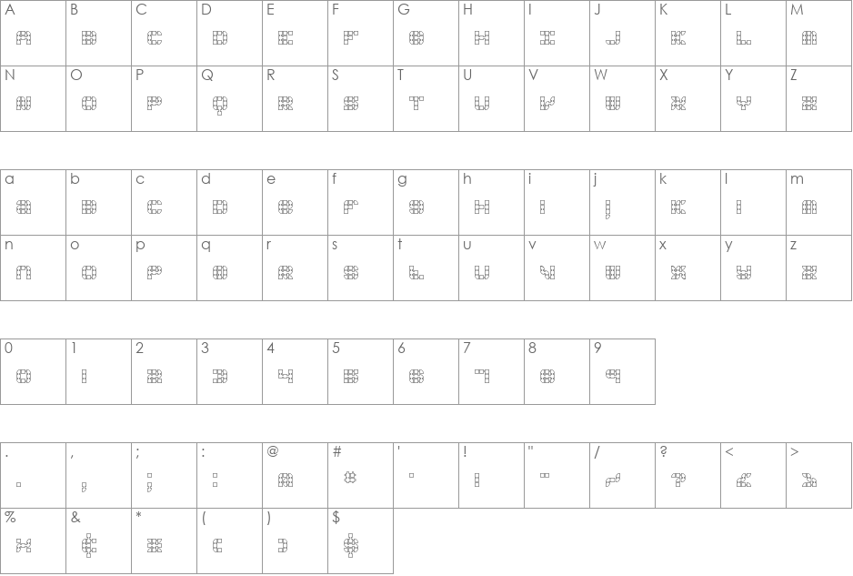 Konector O2 BRK font character map preview