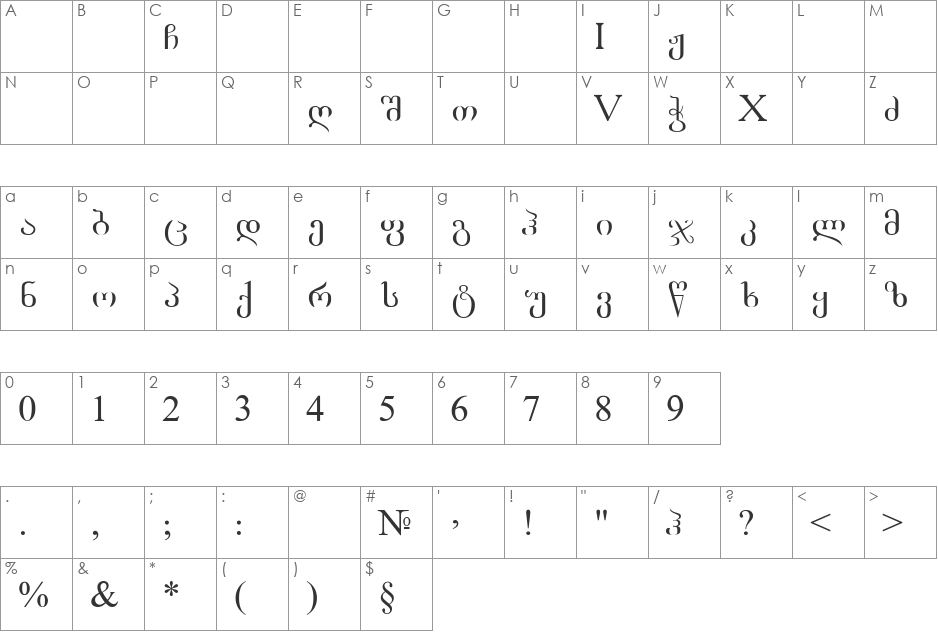 Acadnus_n font character map preview