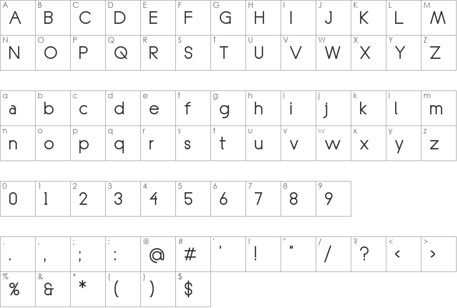 Konztante font character map preview