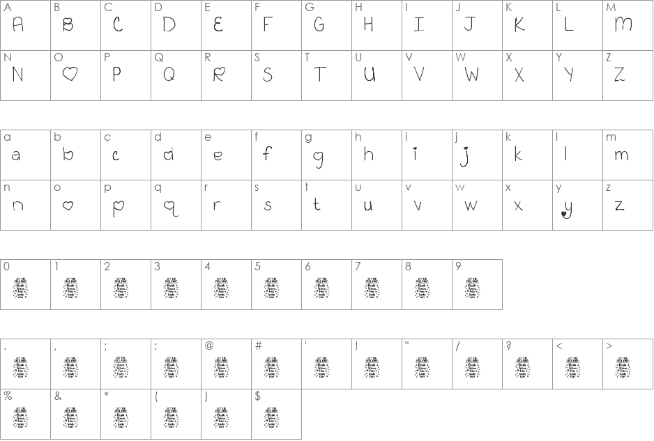 Kooky Kieran Hearts (Demo) font character map preview