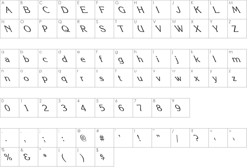 Korina-Light Leftie font character map preview