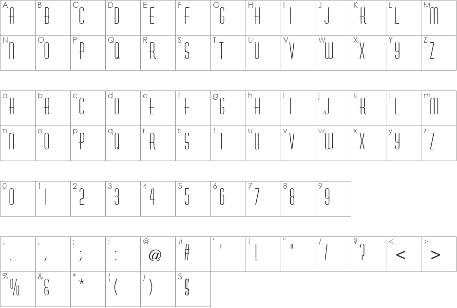 Astaire-Plain font character map preview