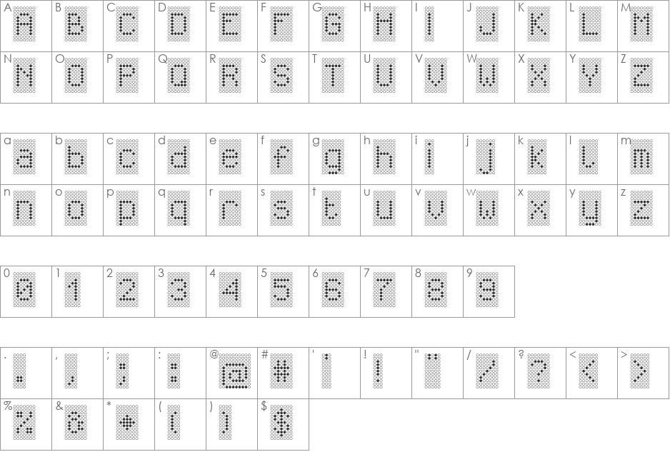Astalamet font character map preview