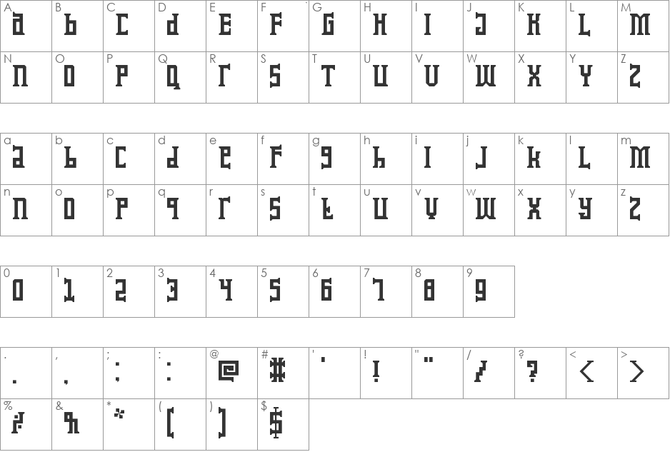 Koruptor and the Bitches font character map preview