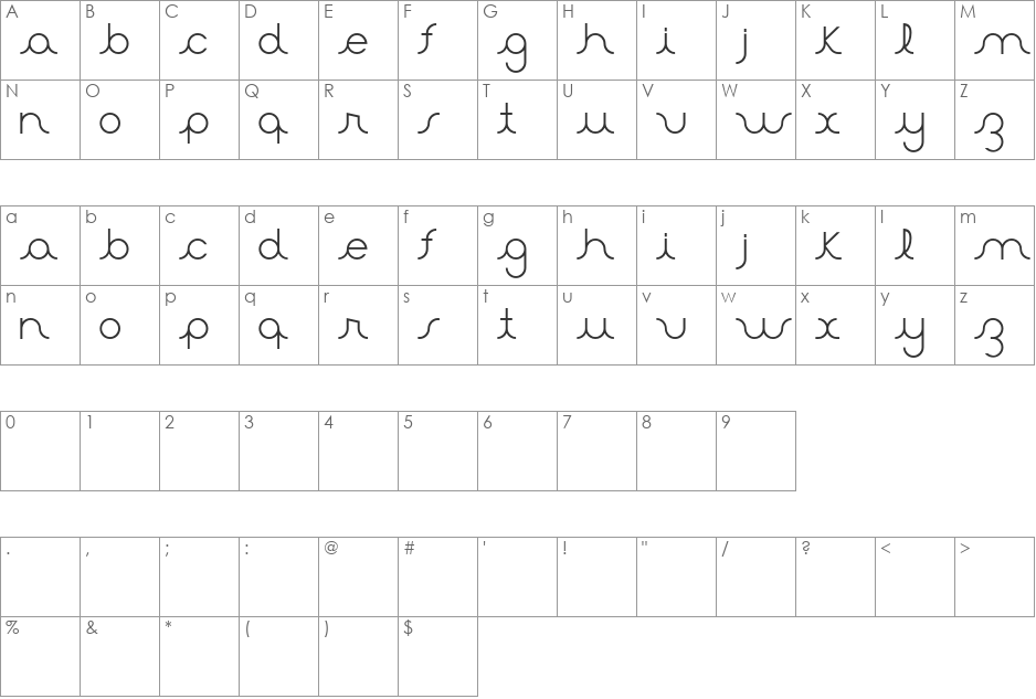 Aster font character map preview