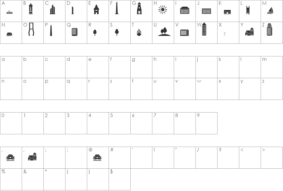 Kota Surabaya font character map preview