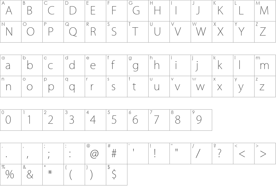 Kozuka Gothic Pro font character map preview