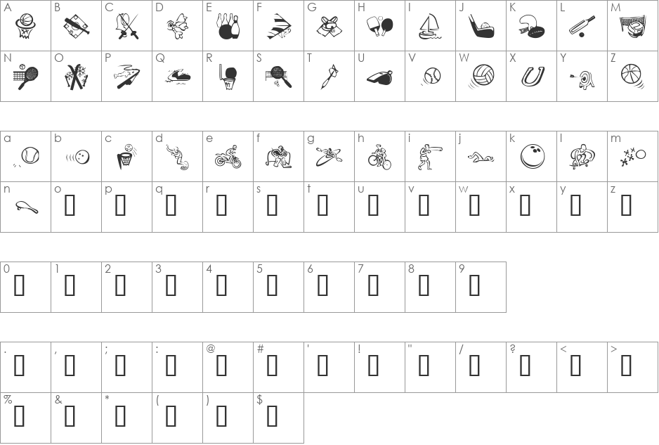 KR All Sport font character map preview