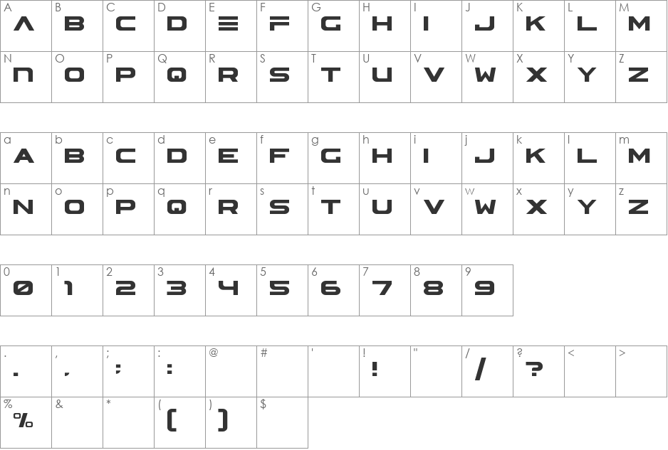ASTERA font character map preview