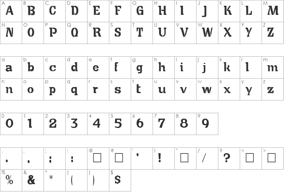 Acappella font character map preview
