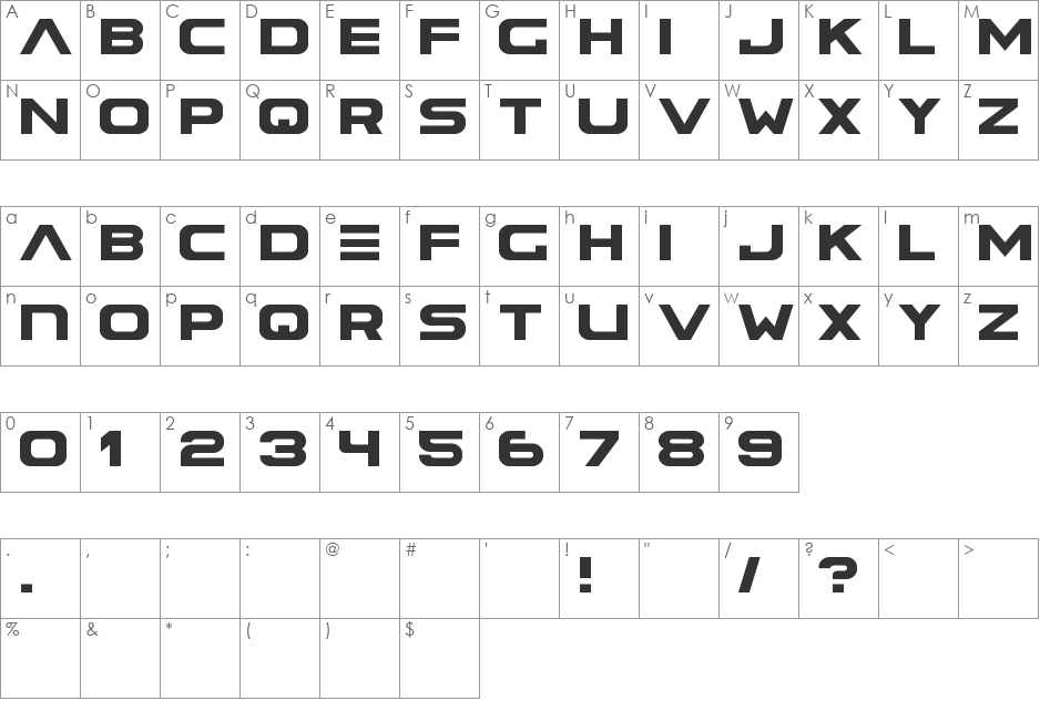 Astera font character map preview