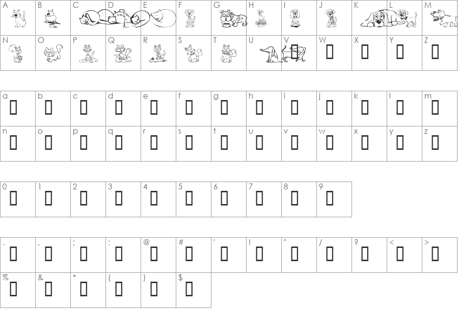 KR Backyard Scraps font character map preview