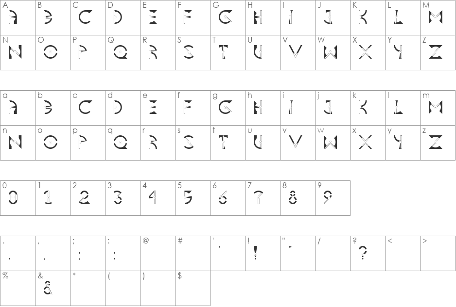 Asteria font character map preview