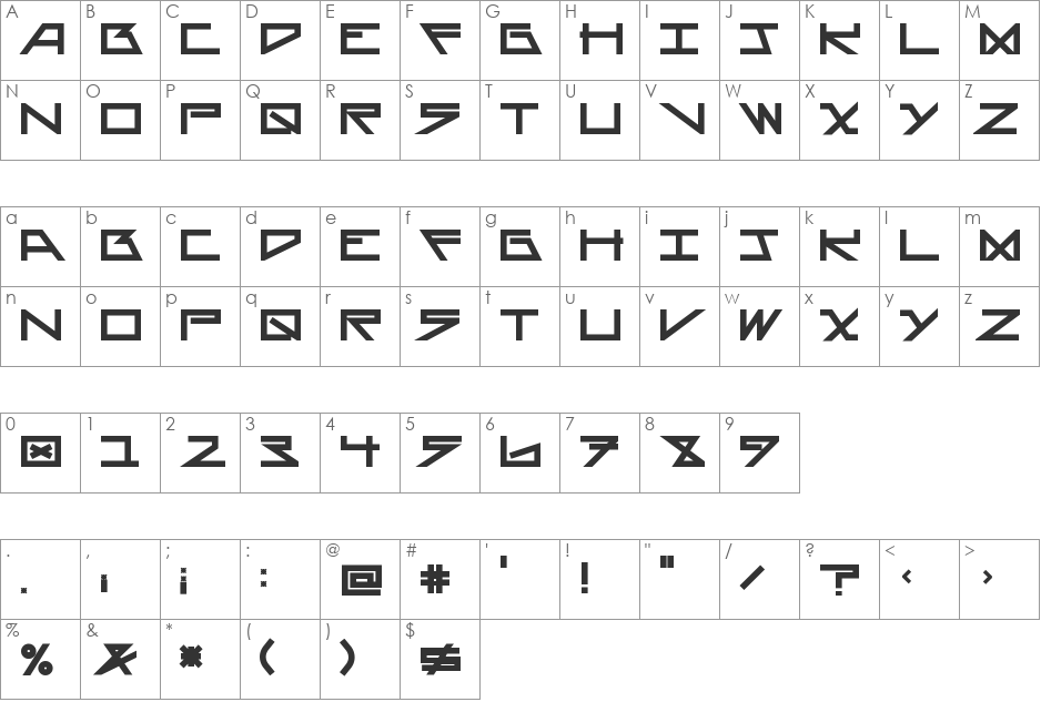 AsteriskThinLaser font character map preview