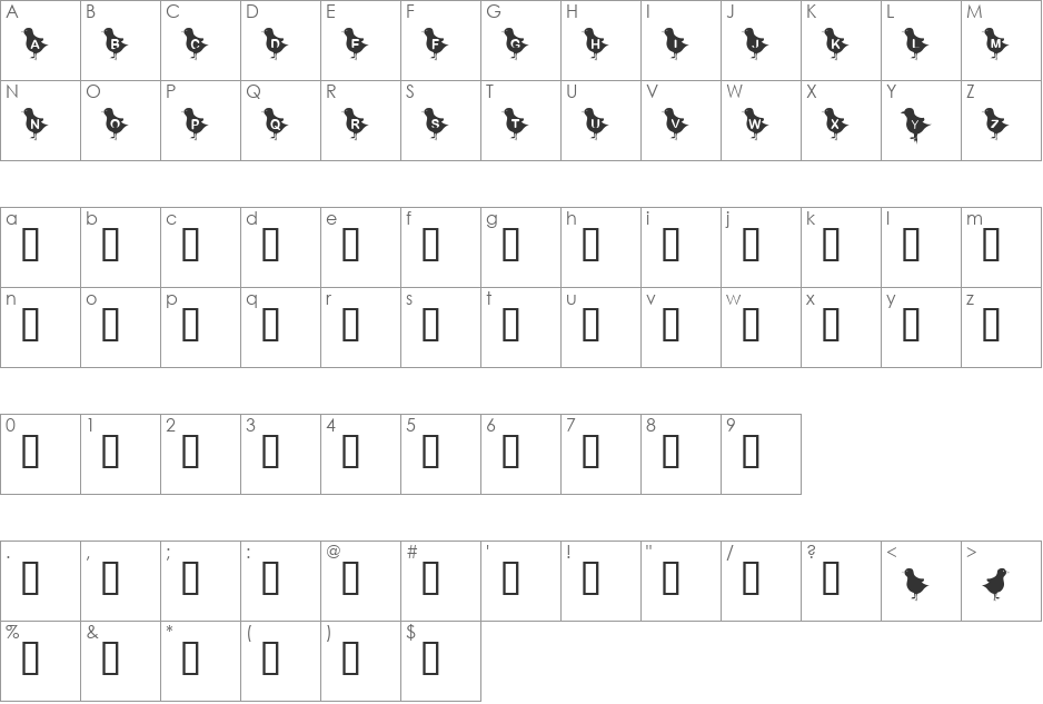 KR Blackbird font character map preview