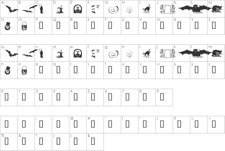 KR Boo Lane font character map preview