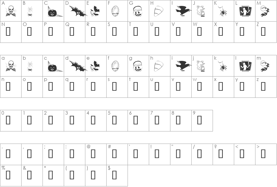 KR Bootown font character map preview