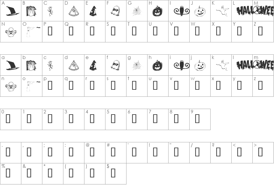 KR Booville font character map preview