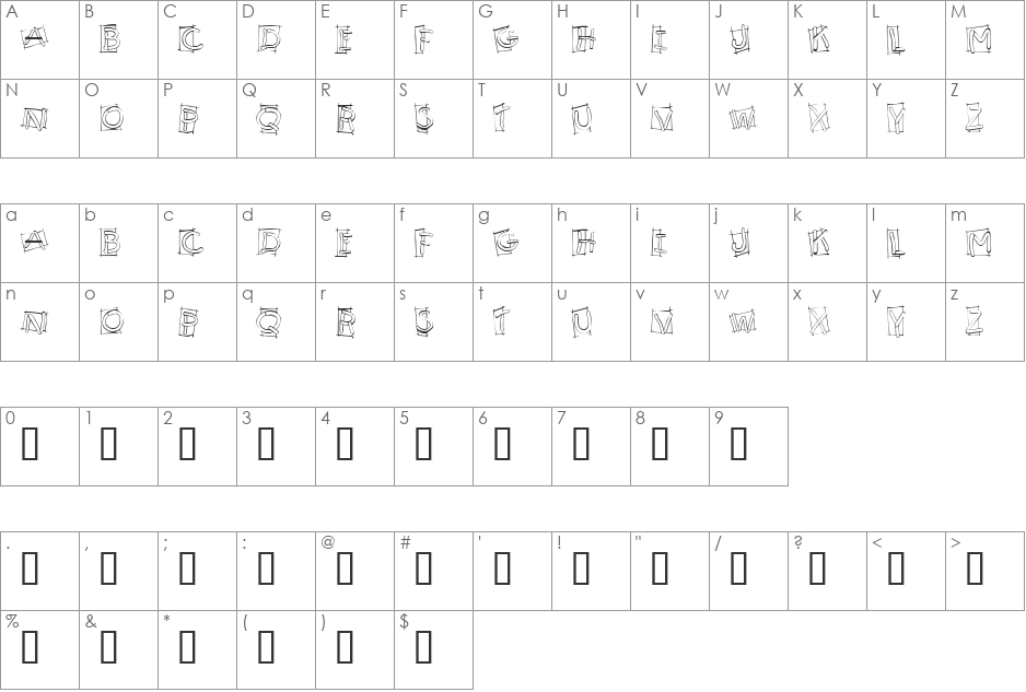 KR Boxy font character map preview