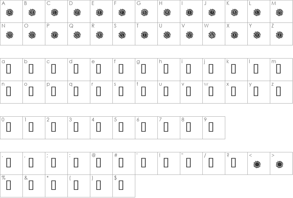 KR California Sun font character map preview