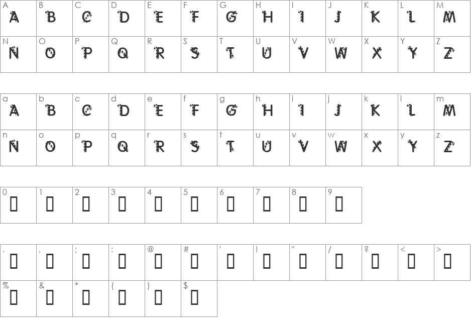 KR Cane Letters font character map preview
