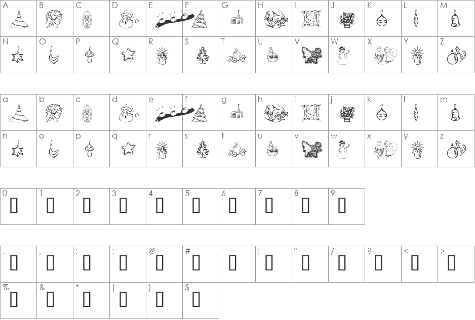 KR Christmas Dings 2004 Two font character map preview