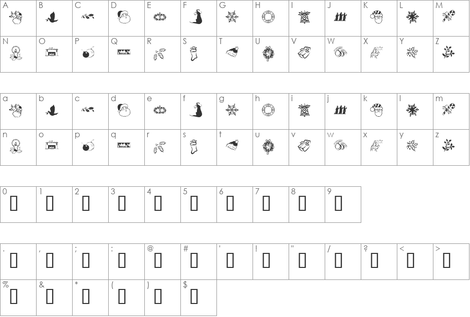 KR Christmas Dings Two font character map preview