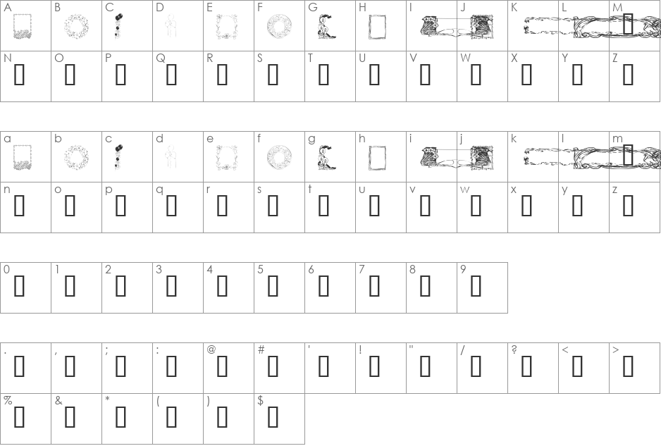 KR Fab Frames and Borders font character map preview