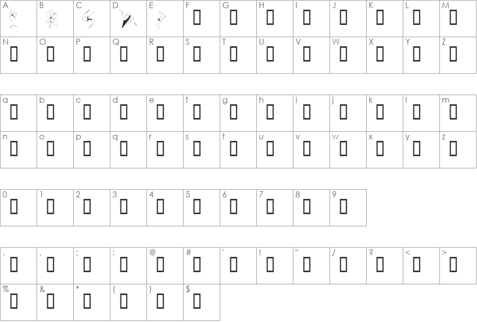 KR Fleur Flair 3 font character map preview