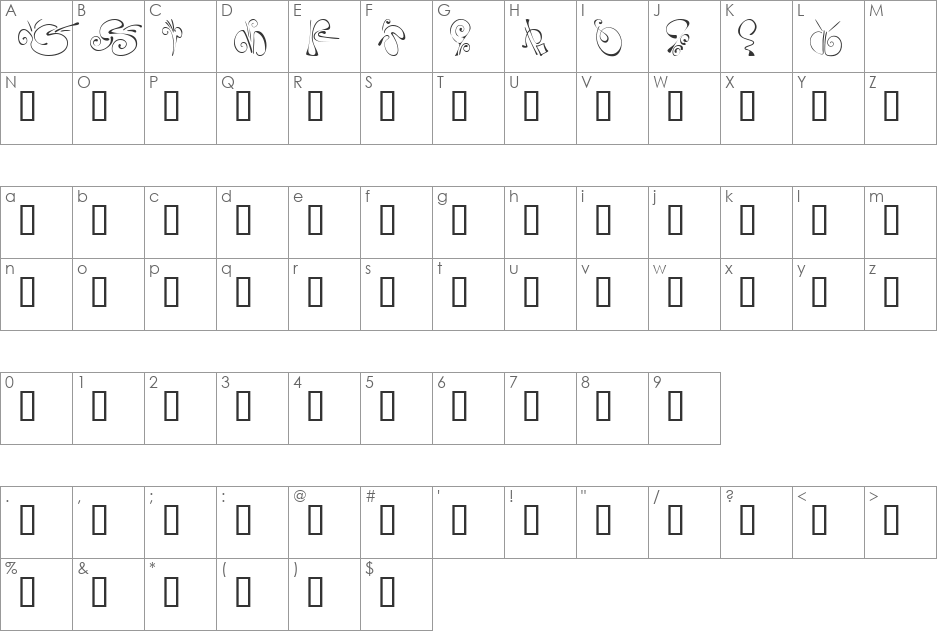 KR Fleur Flair 5 font character map preview