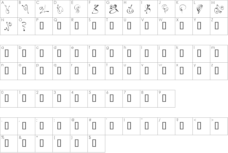 KR Fleur Flair 6 font character map preview