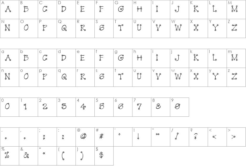 KR Flower Power font character map preview
