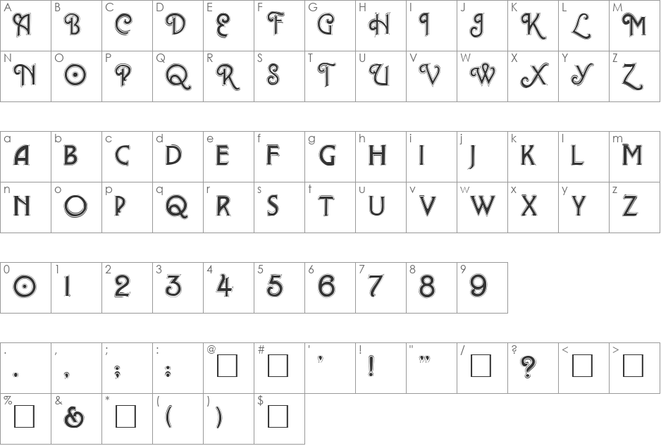 Astley font character map preview