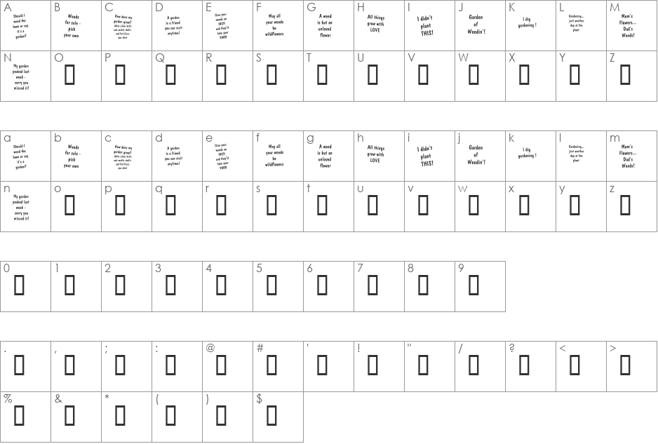 KR Gardenz font character map preview