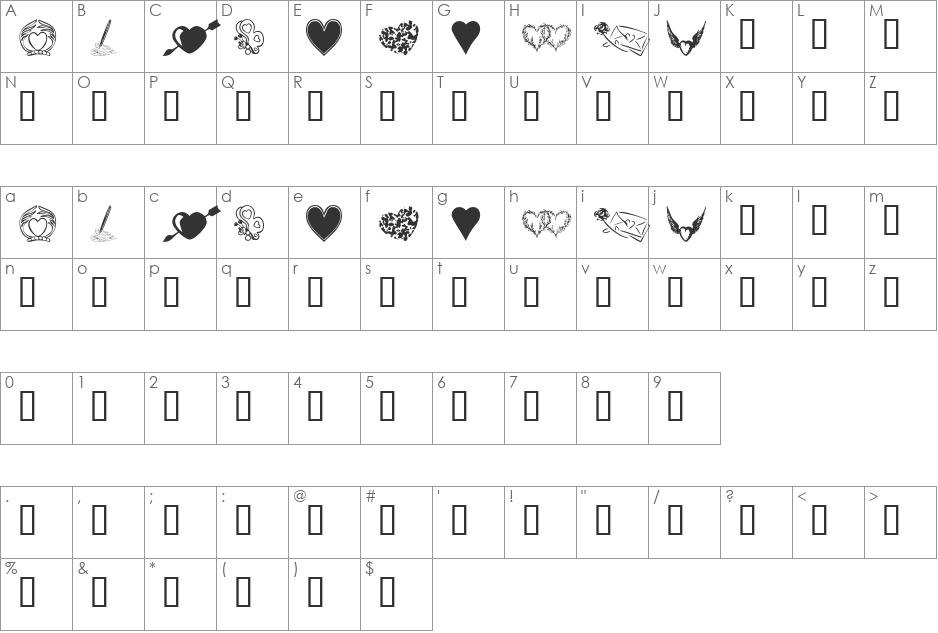 KR Heartily font character map preview
