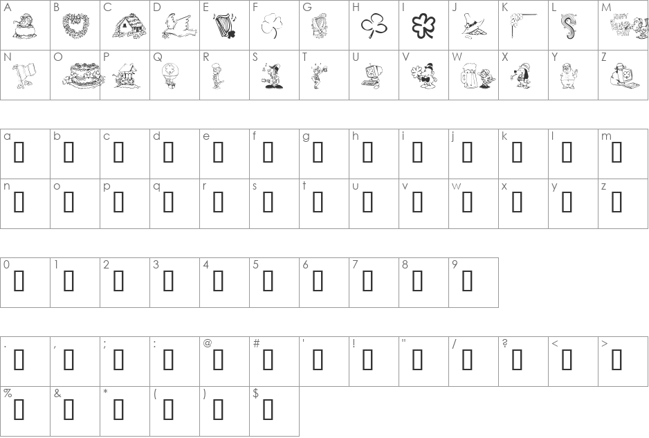 KR Irish Kat 1 font character map preview