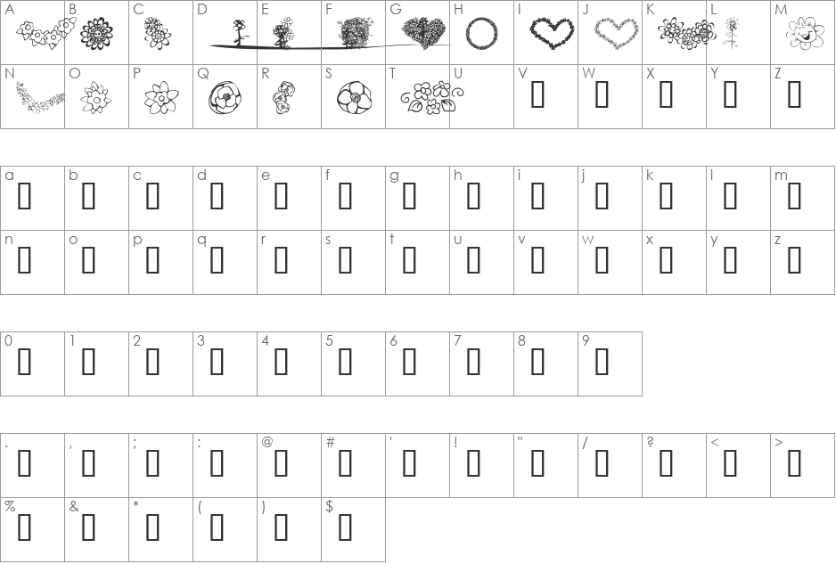 KR Just The Flowers font character map preview