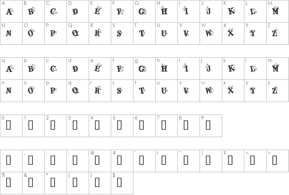 KR Kaboomerang font character map preview