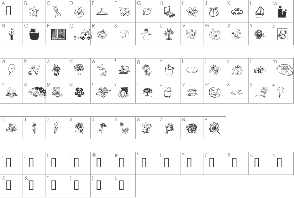 KR Katlings Five font character map preview