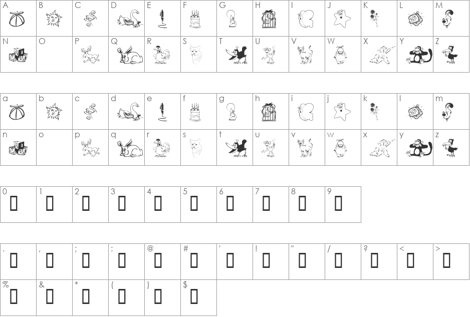 KR Katlings Nine font character map preview