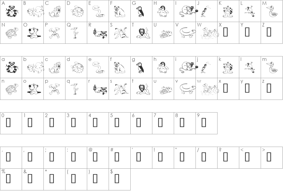 KR Lil Buddies font character map preview