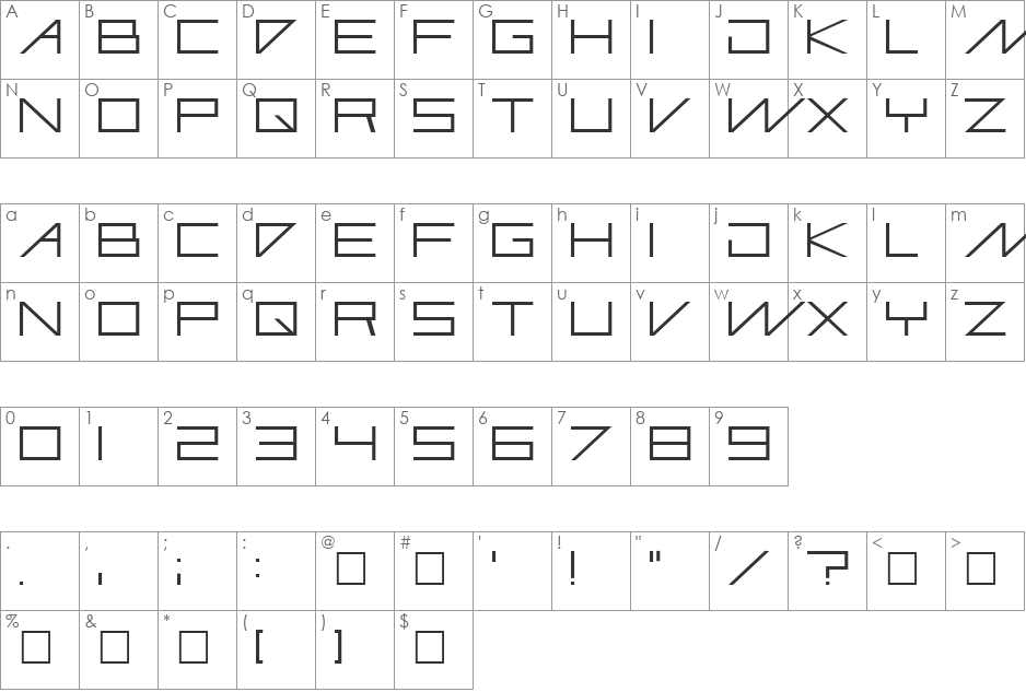 Astradyne font character map preview