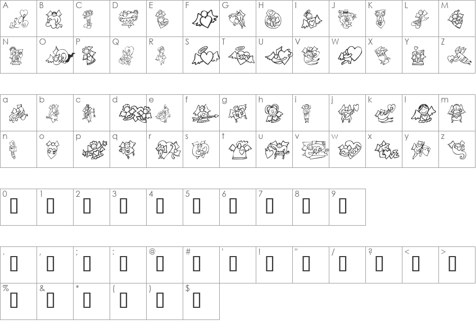 KR Love Angels font character map preview