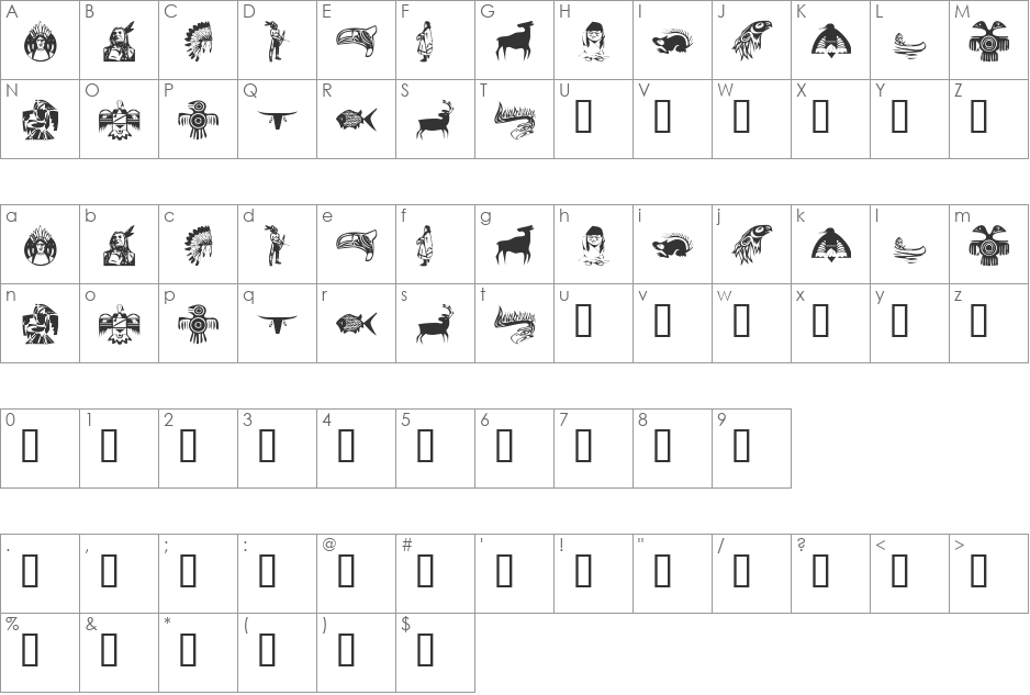 KR NA Dings font character map preview