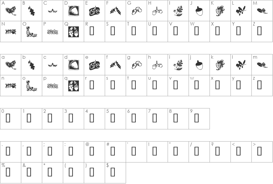 KR Oaken font character map preview